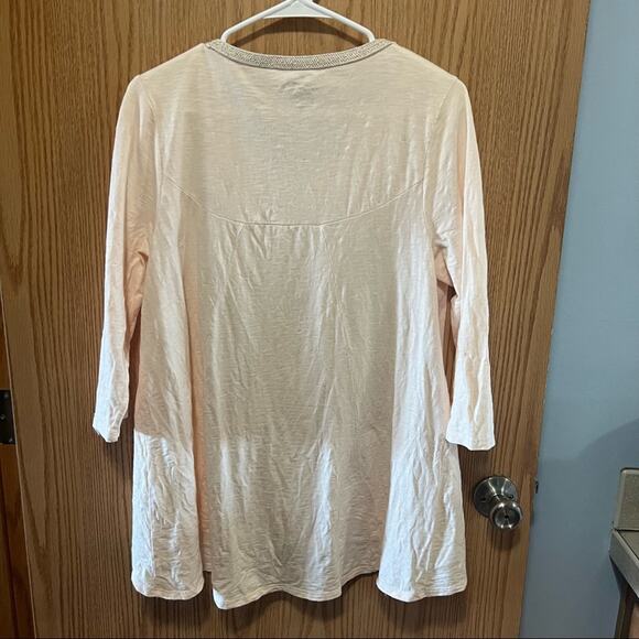 Chico’s 3/4 Sleeve Peach Top w/ Braided Cream & Gold Detail Size 1 / US Size 8 - Picture 6 of 7